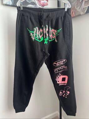 Black Joggers with Pink & Green Graphic Prints